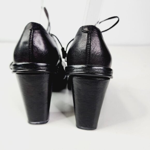 BCBG MaxAzria Y2K Retro Cottagecore Lace up Square Toe Black Leather Heels 6B - Picture 10 of 13
